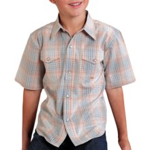 Roper Amarillo Plaid Shirt - Snap Front, Short Sleeve (For Boys) in Orange - Closeouts