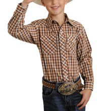 Roper Classic Western Plaid Shirt - Long Sleeve (For Boys) in Brown - Closeouts