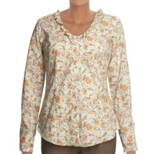 Roper Cotton Print Shirt - Ruffled Neck, Long Sleeve (For Women) in White - Closeouts
