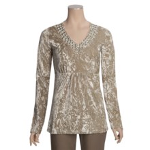 Roper Crushed Velvet Shirt - Studded V-Neck, Long Sleeve (For Women) in Brown - Closeouts