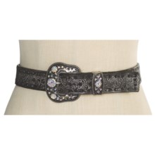 Roper Distressed Floral Embossed Belt - Leather (For Women) in Black - Closeouts