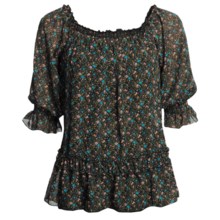 Roper Floral-Print Shirt - Scoop Neck, Short Sleeve (For Women) in Black - Closeouts