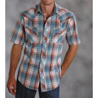 Roper High-Performance Blue Jean Plaid Shirt - Snap Front, Short Sleeve (For Men) in Blue