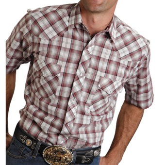 Roper Karman Plaid Shirt - Snap Front, Short Sleeve (For Men) in White/Red