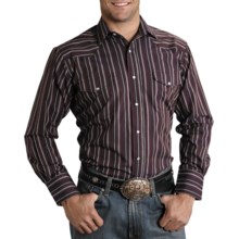 Roper Karman Quartz Stripe Shirt - Pearlized Snaps, Long Sleeve (For Tall Men) in Black - Closeouts