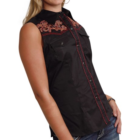 Roper Old West Collection Embroidered Western Shirt Snap Front, Sleeveless (For Women)