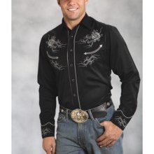 Roper Old West Embroidered Black Rose Shirt - Long Sleeve (For Men) in Black - Closeouts