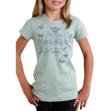 Roper Printed Knit T-Shirt - Ribbed Cotton, Short Sleeve (For Girls) in Blue - Closeouts