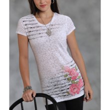 Roper Spring Blossom Shirt - Burnout Jersey, Short Sleeve (For Women) in White - Closeouts