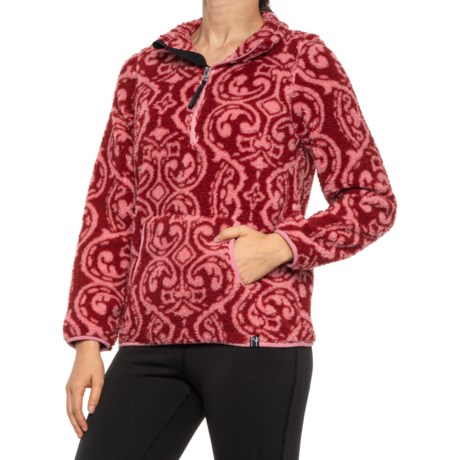 Neve Rosa Paisley-Printed Sherpa Jacket - Zip Neck (For Women) - DUSTY ROSE/SANGRIA (S )