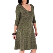 Royal Robbins Essential Traveler Printed Dress - Stretch Jersey, 3/4 Sleeve (For Women) in Light Olive - Closeouts