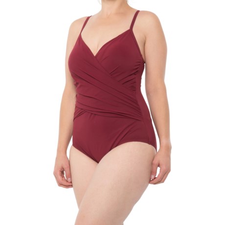 Profile by Gottex Ruched and Twisted One-Piece Swimsuit (For Women) - MERLOT (40 )