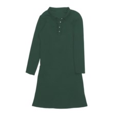 Ruffled Button Placket Dress - Interlock Cotton, Long Sleeve (For Girls) in Dark Green - 2nds