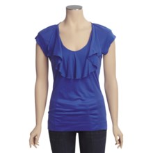 Ruffled Shadow Stripe Knit Shirt - Short Sleeve (For Women) in Royal - 2nds