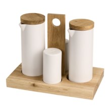 Sagaform Oil & Vinegar, Salt & Pepper Set - Oak and Stoneware in Natural/White - Closeouts