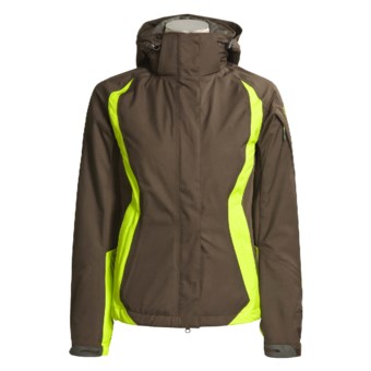 Salomon Evo Ski Jacket - Insulated Soft Shell (For Women) in Absolute Brown/Popgreen