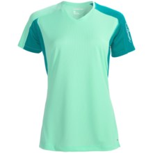 Salomon Trail IV Shirt - Short Sleeve (For Women) in Celadon/Dark Bay Blue - Closeouts
