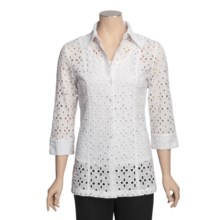 Samuel Dong Cotton Eyelet Tunic Blouse - 3/4  Sleeve (For Women) in White - Closeouts