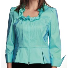 Samuel Dong Stretch Taffeta Shirt - Zip Front, 3/4 Sleeve (For Women) in Bay - Closeouts