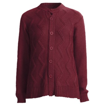 San York Alpaca Cardigan Sweater - Cable (For Women) in Burgundy