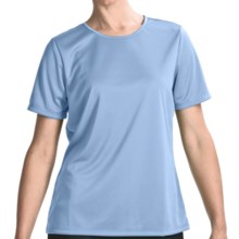 Satin Trim Crew Neck T-Shirt - Short Sleeve (For Women) in Light Blue - Closeouts