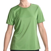Satin Trim Crew Neck T-Shirt - Short Sleeve (For Women) in Medium Green - Closeouts