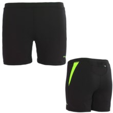 Saucony Ignite Tight Shorts - UPF 50+ (For Women) in Black/Nimble Green - Closeouts