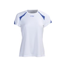 Saucony Run Lux Shirt - UPF 50+, Recycled Materials, Short Sleeve (For Women) in White/Pacific - Closeouts