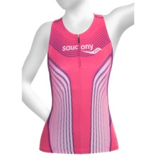Saucony Tri Zip Tank Top - UPF 50+, Built-In Shelf Bra (For Women) in Pink Energy - Closeouts