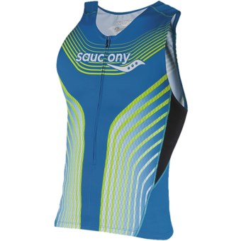 Saucony Tri Zip Tank Top - UPF 50+ (For Men) in Astro Blue