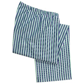 Savile Collection by Derek Rose Pajama Bottoms with Button-Fly (For Men) in White/Green/Blue Stripe