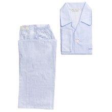 Savile Collection by Derek Rose Pajamas - Cotton, Long Sleeve (For Men) in White/Light Blue Check - Closeouts