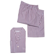 Savile Collection by Derek Rose Pajamas - Cotton, Long Sleeve (For Men) in White/Wine Stripe - Closeouts