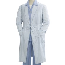 Savile Collection by Derek Rose Robe - Cotton (For Men) in White W/ Blue Stripe - Closeouts