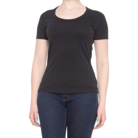 Three Dots Scoop Neck Shirt - Short Sleeve (For Women) - BLACK (S )