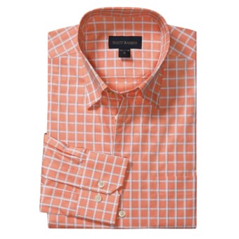Scott Barber Check Sport Shirt - Hidden Button-Down Collar, Cotton, Long Sleeve (For Men) in Tangerine/White