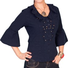 Scully Butterfly Girl Shirt - 3/4 Sleeve (For Women) in Navy - Closeouts