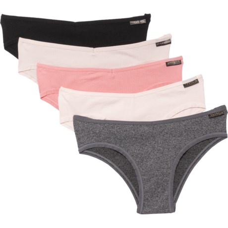 Danskin Seamless Ribbed Panties - 5-Pack, Bikini Brief (For Women) - BLACK/PALE MAUVE/PLUSH PEONY/PALE PEACH/ GREY (M )