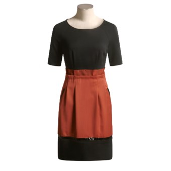 Shani Ruffle Waist Dress - Two-Tone, Short Sleeve (For Women) in Black/Rust