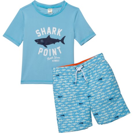 OSH KOSH Shark Point Swim Shirt and Shorts Set - UPF 50+, Short Sleeve (For Toddler Boys) - BLUE/MULTI (3T )