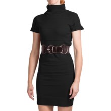 She’s Cool Belted Sweater Dress - Turtleneck, Short Sleeve (For Women) in Black - Closeouts