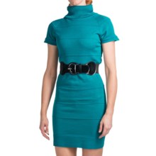 She’s Cool Belted Sweater Dress - Turtleneck, Short Sleeve (For Women) in Ocean Depth - Closeouts