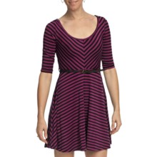 She’s Cool Striped Skater Dress - Belted, 3/4 Sleeve (For Women) in 9882 Fuchsia/Black - Closeouts