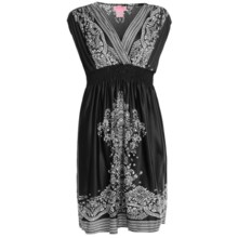 She’s Cool Surplice Dress - Stretch, Short Sleeve (For Plus Size Women) in Black/White - Closeouts