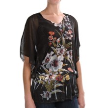 Sienna Rose Georgette Dolman Tunic Shirt - Drop Waist, Short Sleeve (For Women) in Black Lily - Closeouts