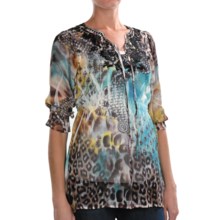 Sienna Rose Georgette Embroidered Tunic Shirt - 3/4 Sleeve (For Women) in Animal Varsity - Closeouts