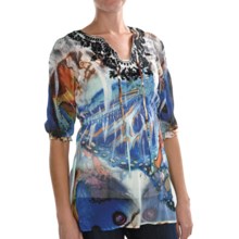 Sienna Rose Georgette Embroidered Tunic Shirt - 3/4 Sleeve (For Women) in Butterfly Deliveries - Closeouts