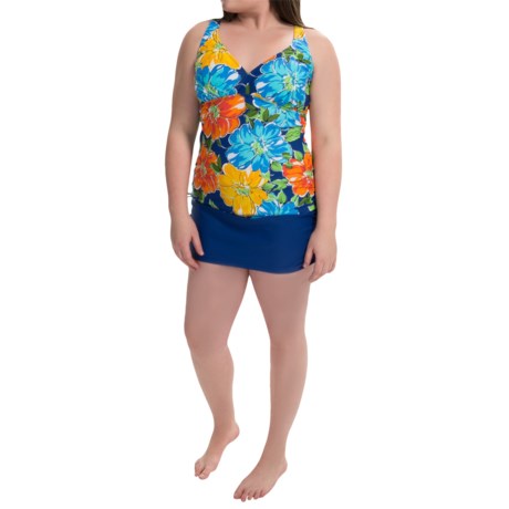 Silver by Gottex Ruched Skirt Tankini For Plus Size Women