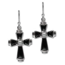 Silver Express Dangle Cross Earrings - Mother-of-Pearl and Onyx in Mop/Onyx - Closeouts