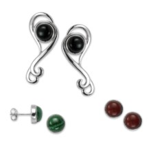Silver Express Swirl Silver Jacket Earrings - 3-Pair with Stone Studs in Onyx/Carnelian/Malachite - Closeouts